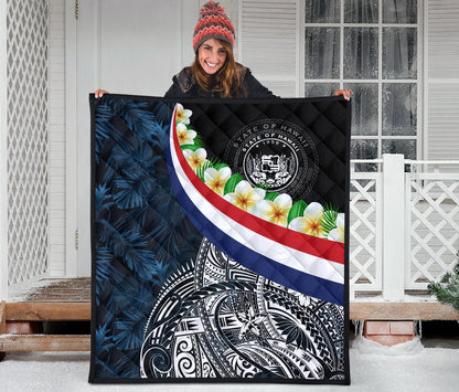 Polynesian Hawaii Premium Quilt - Hawaii Seal With Plumeria Style