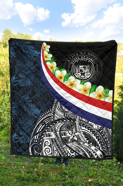 Polynesian Hawaii Premium Quilt - Hawaii Seal With Plumeria Style