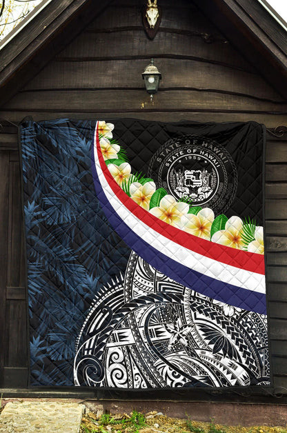 Polynesian Hawaii Premium Quilt - Hawaii Seal With Plumeria Style