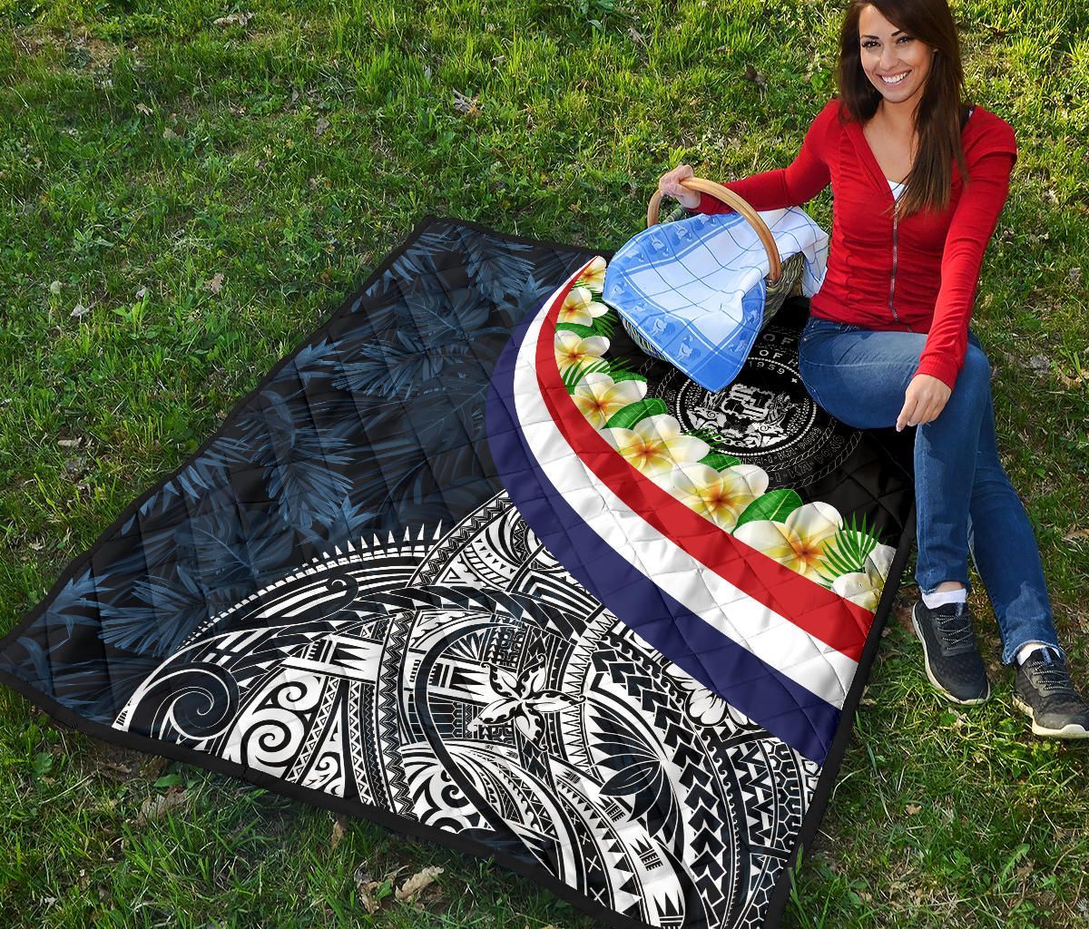 Polynesian Hawaii Premium Quilt - Hawaii Seal With Plumeria Style