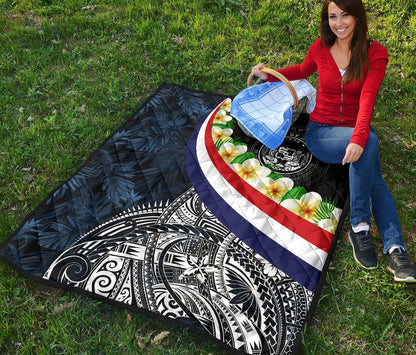 Polynesian Hawaii Premium Quilt - Hawaii Seal With Plumeria Style