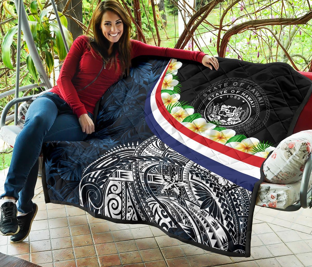 Polynesian Hawaii Premium Quilt - Hawaii Seal With Plumeria Style