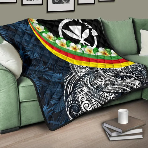 Polynesian Hawaii Premium Quilt - Kanaka Maoli With Plumeria Style