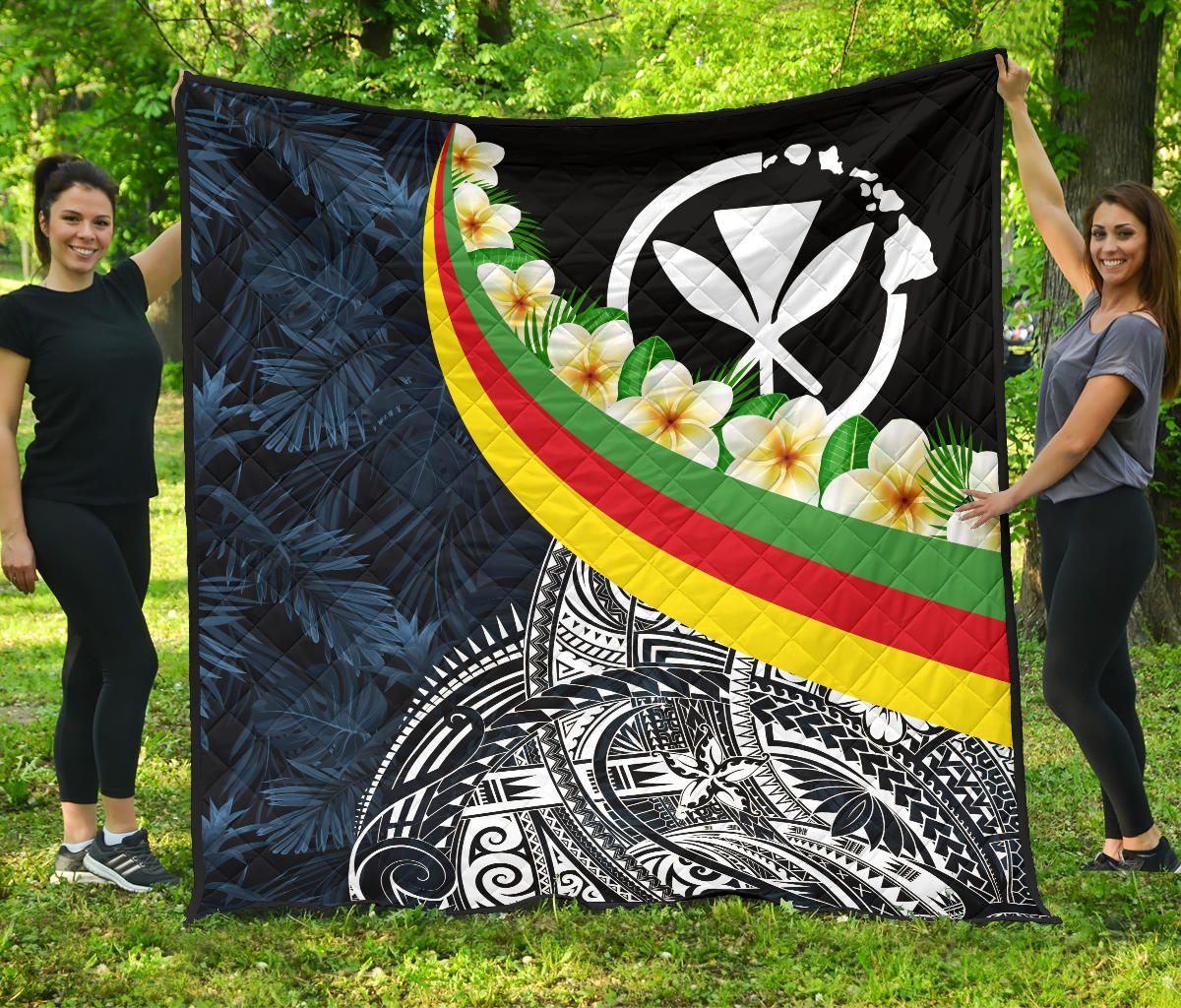 Polynesian Hawaii Premium Quilt - Kanaka Maoli With Plumeria Style