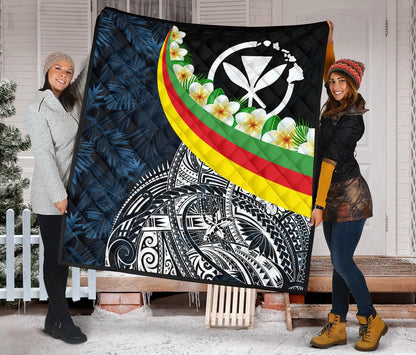 Polynesian Hawaii Premium Quilt - Kanaka Maoli With Plumeria Style