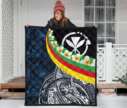 Polynesian Hawaii Premium Quilt - Kanaka Maoli With Plumeria Style