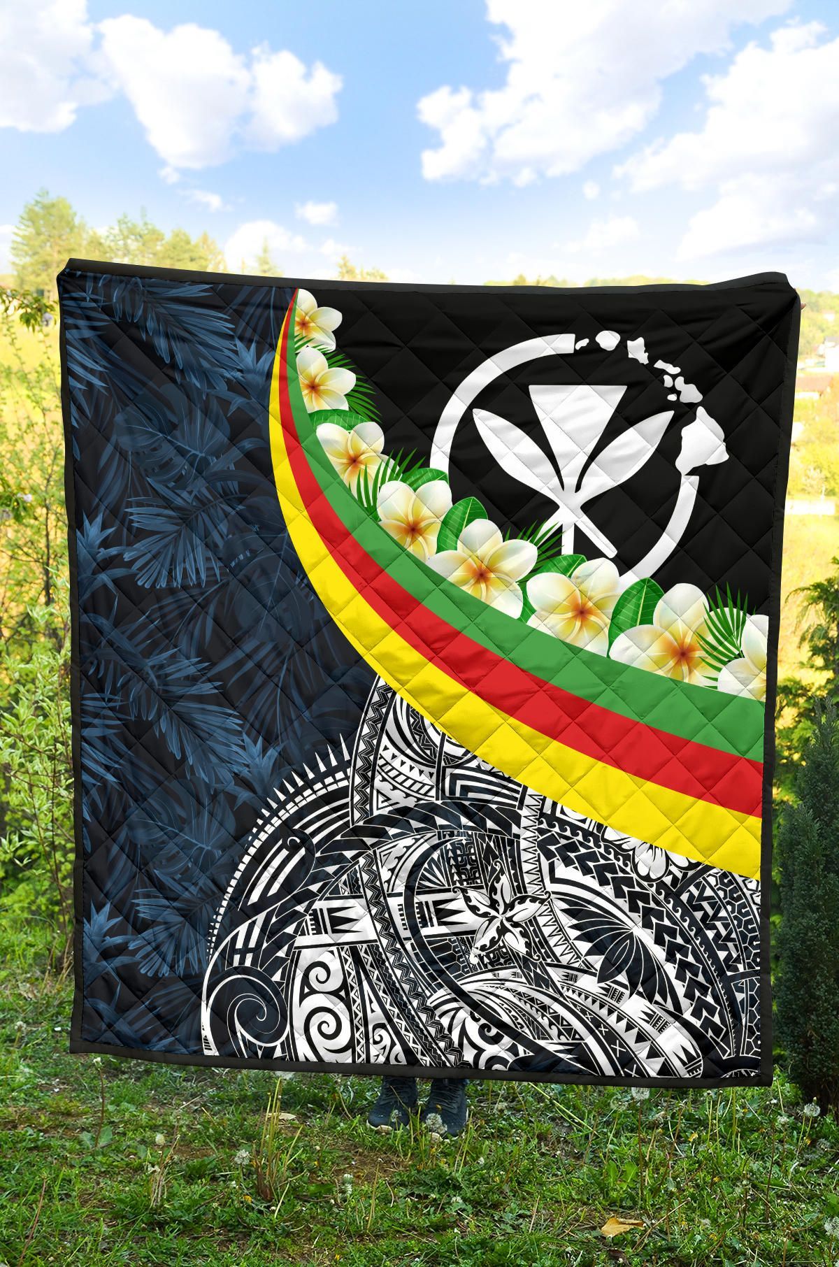 Polynesian Hawaii Premium Quilt - Kanaka Maoli With Plumeria Style