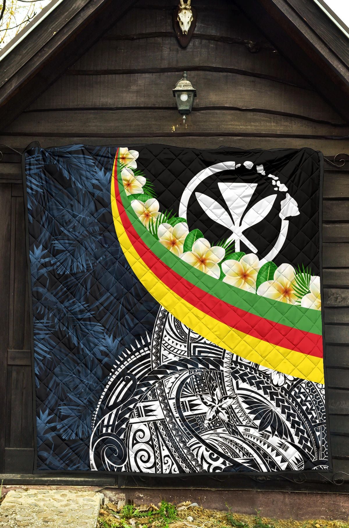 Polynesian Hawaii Premium Quilt - Kanaka Maoli With Plumeria Style