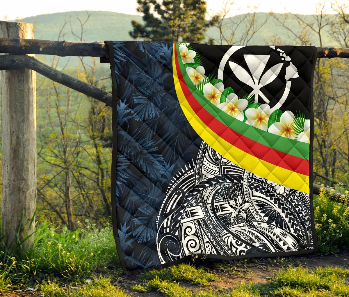 Polynesian Hawaii Premium Quilt - Kanaka Maoli With Plumeria Style