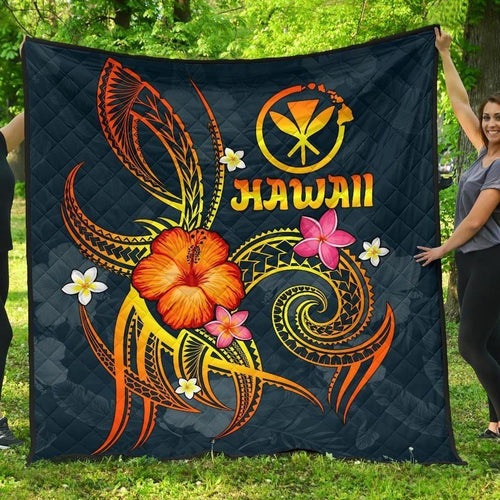 Polynesian Hawaii Premium Quilt - Legend of Kanaka Maoli (Blue)