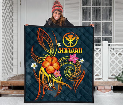 Polynesian Hawaii Premium Quilt - Legend of Kanaka Maoli (Blue)