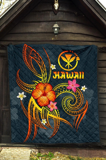 Polynesian Hawaii Premium Quilt - Legend of Kanaka Maoli (Blue)