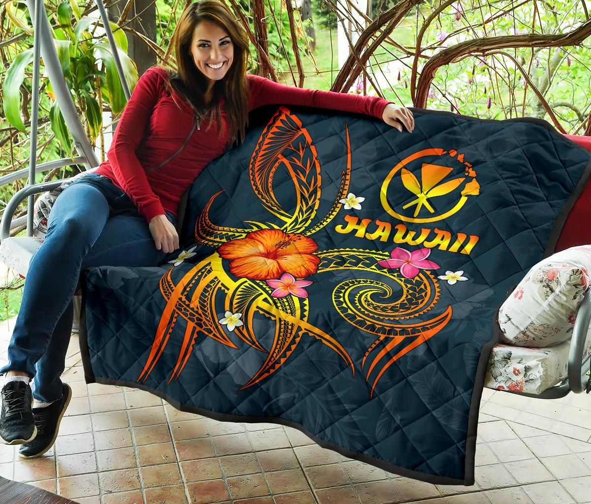 Polynesian Hawaii Premium Quilt - Legend of Kanaka Maoli (Blue)