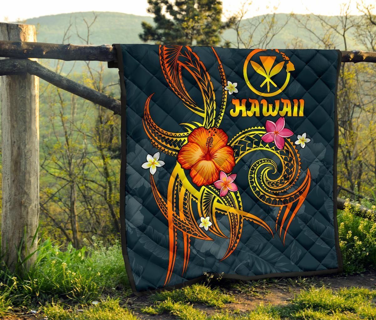 Polynesian Hawaii Premium Quilt - Legend of Kanaka Maoli (Blue)