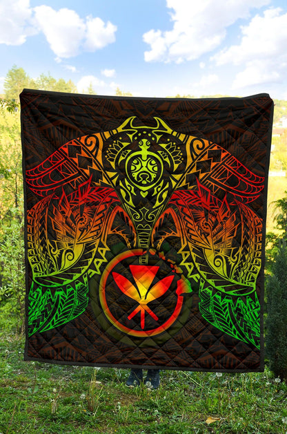 Hawaii Polynesian Premium Quilt - Reggae Kanaka Maoli Turtle Manta Ray