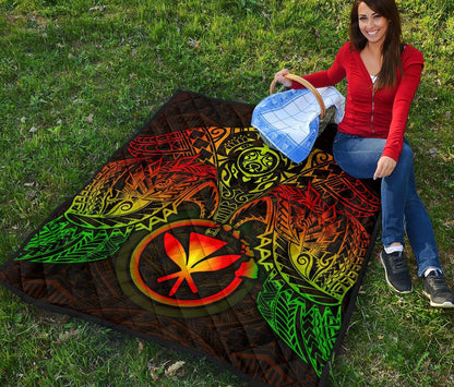 Hawaii Polynesian Premium Quilt - Reggae Kanaka Maoli Turtle Manta Ray