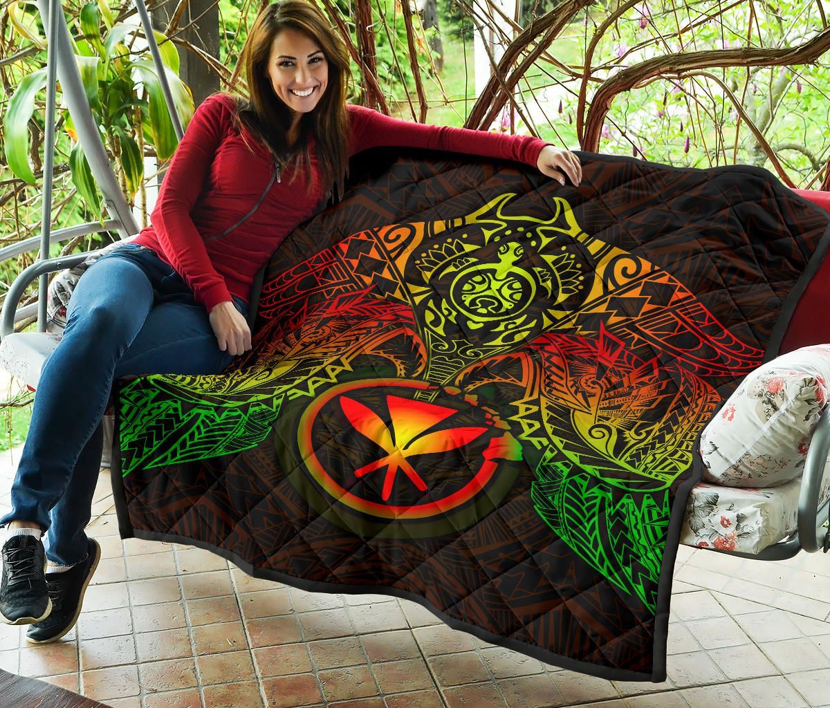 Hawaii Polynesian Premium Quilt - Reggae Kanaka Maoli Turtle Manta Ray
