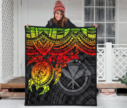 Hawaii Polynesian Premium Quilt - Kanaka Maoli & Reggae Turtle Hibiscus