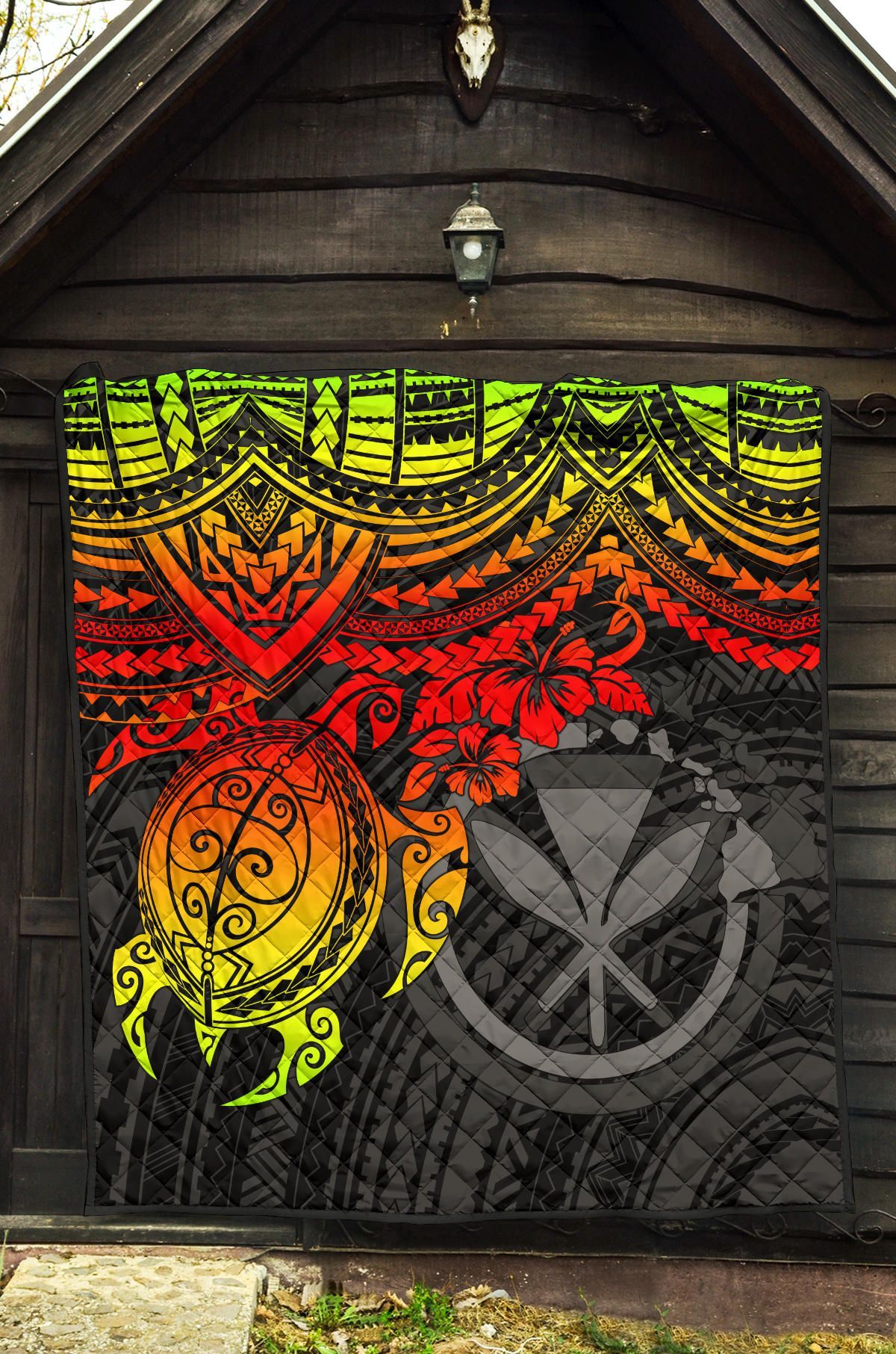 Hawaii Polynesian Premium Quilt - Kanaka Maoli & Reggae Turtle Hibiscus