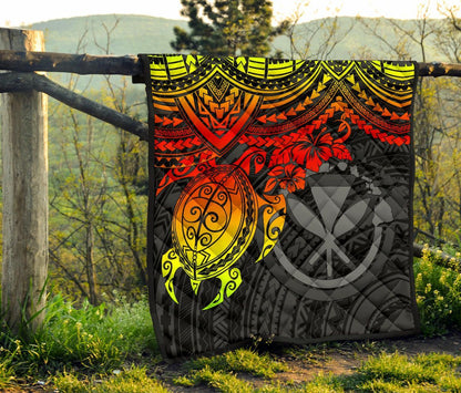 Hawaii Polynesian Premium Quilt - Kanaka Maoli & Reggae Turtle Hibiscus