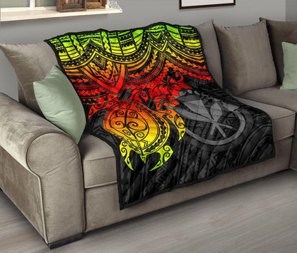 Hawaii Polynesian Premium Quilt - Kanaka Maoli & Reggae Turtle Hibiscus