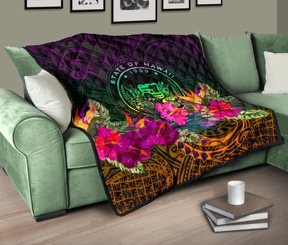 Polynesian Hawaii Premium Quilt - Summer Hibiscus