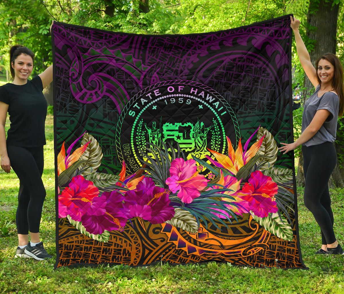 Polynesian Hawaii Premium Quilt - Summer Hibiscus