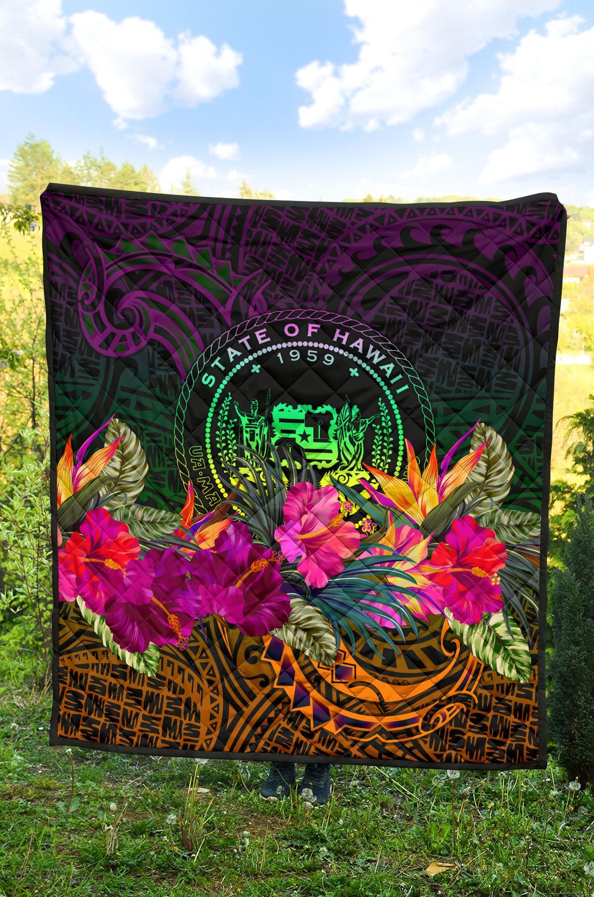 Polynesian Hawaii Premium Quilt - Summer Hibiscus