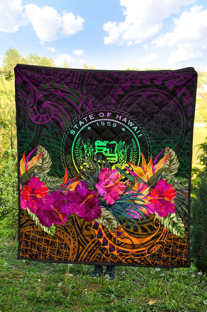 Polynesian Hawaii Premium Quilt - Summer Hibiscus