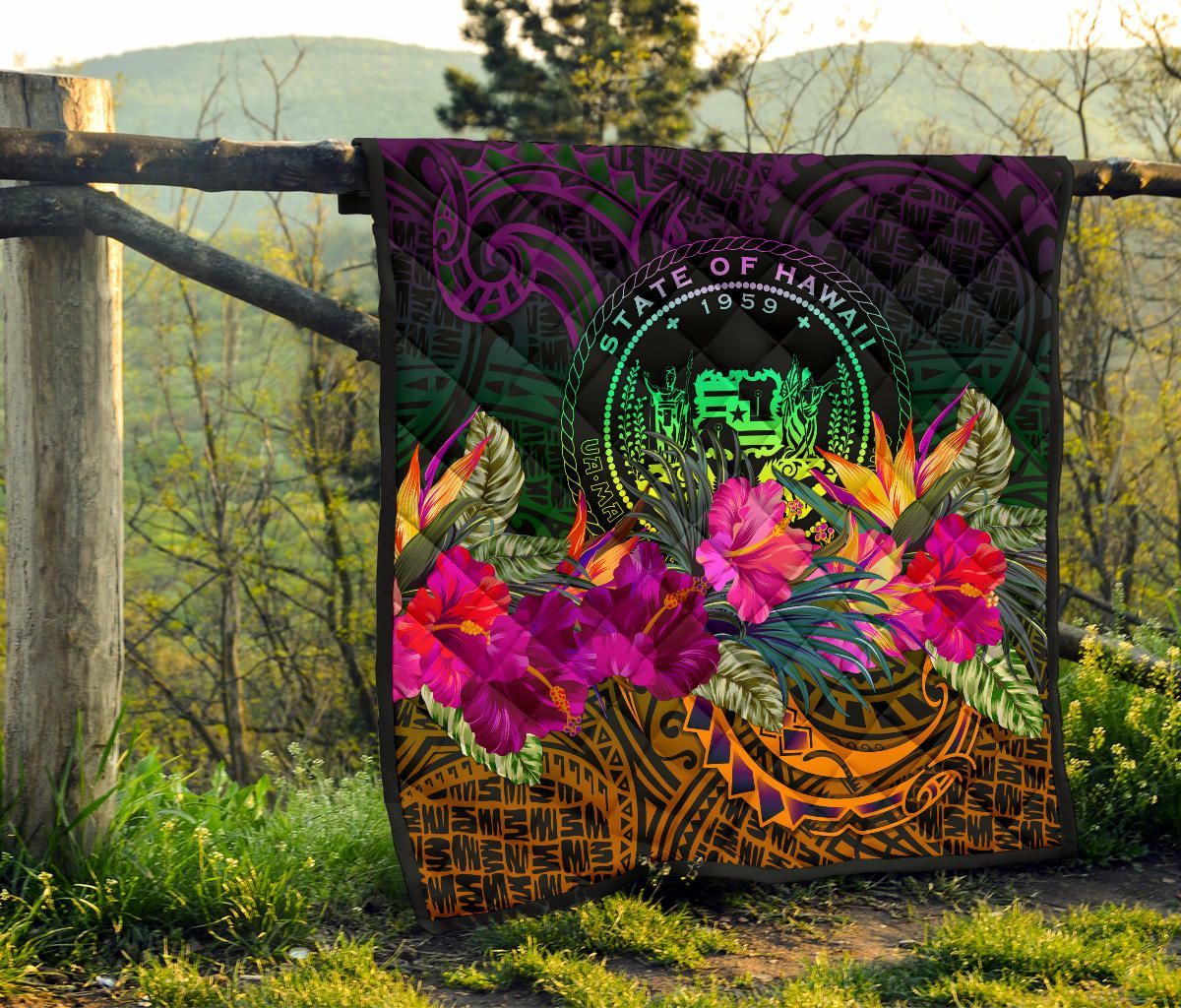 Polynesian Hawaii Premium Quilt - Summer Hibiscus
