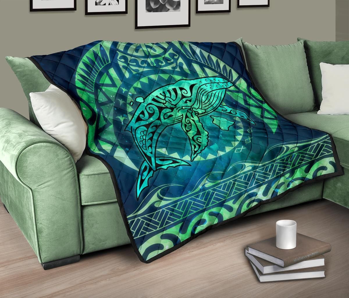 Polynesian Hawaii Premium Quilt - Whale Hawaii Map Green Galaxy
