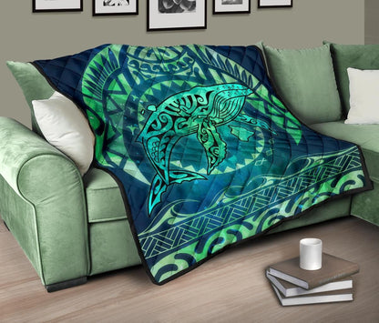 Polynesian Hawaii Premium Quilt - Whale Hawaii Map Green Galaxy