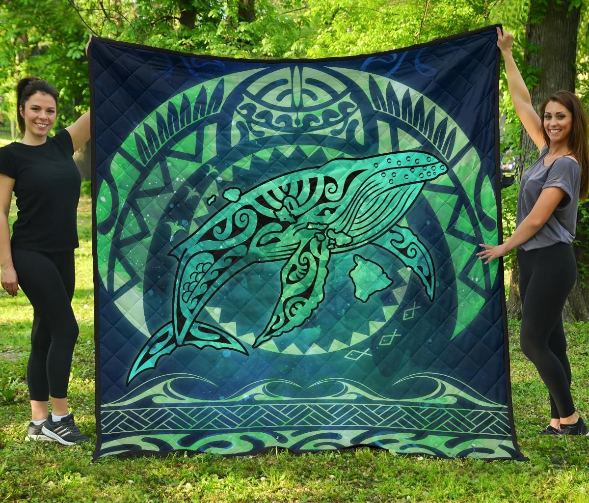 Polynesian Hawaii Premium Quilt - Whale Hawaii Map Green Galaxy