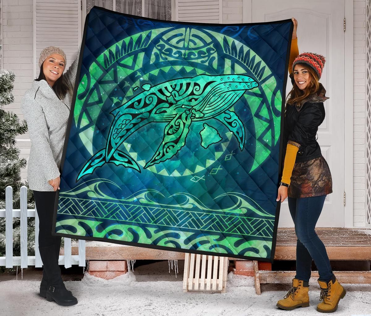 Polynesian Hawaii Premium Quilt - Whale Hawaii Map Green Galaxy