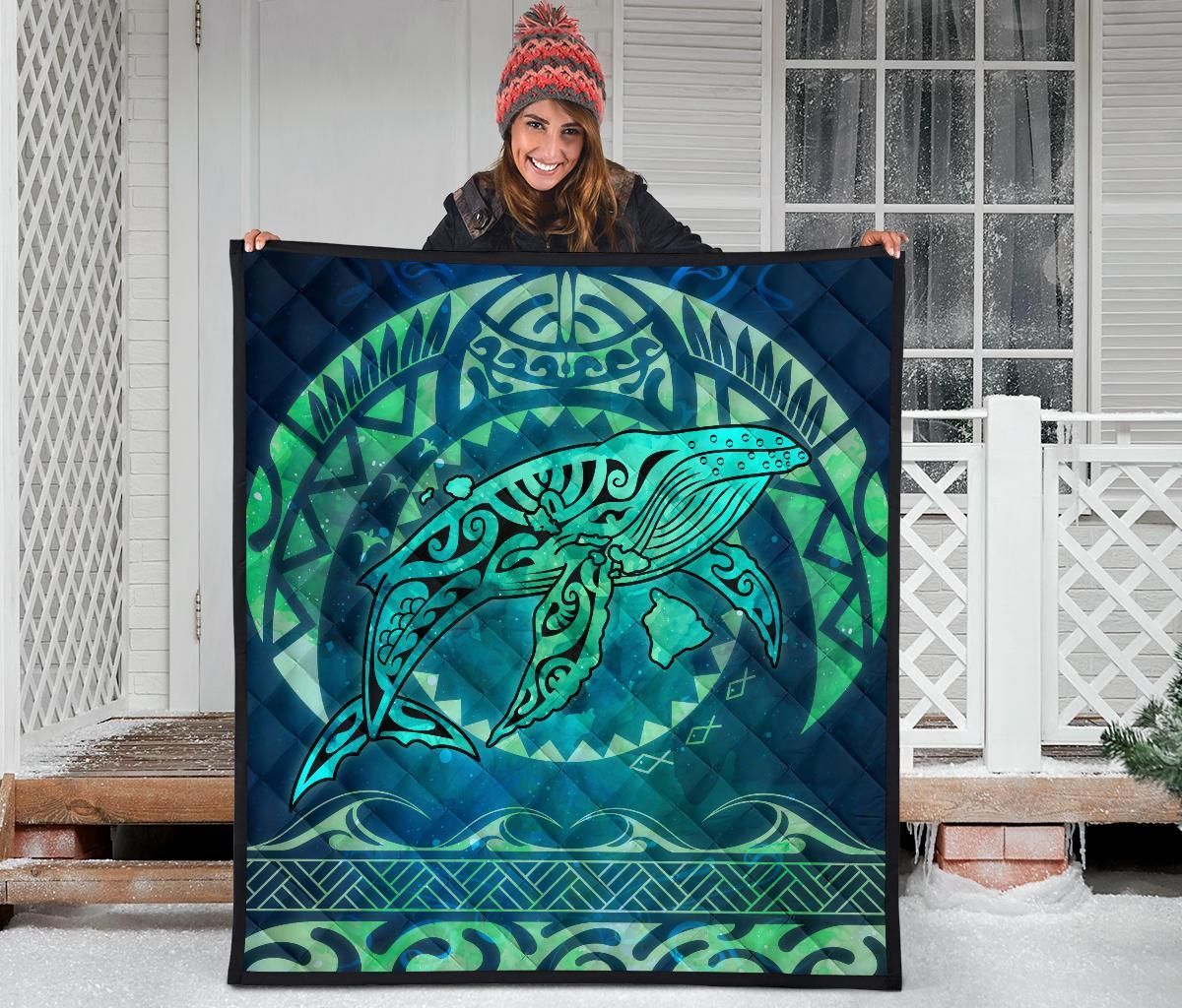 Polynesian Hawaii Premium Quilt - Whale Hawaii Map Green Galaxy