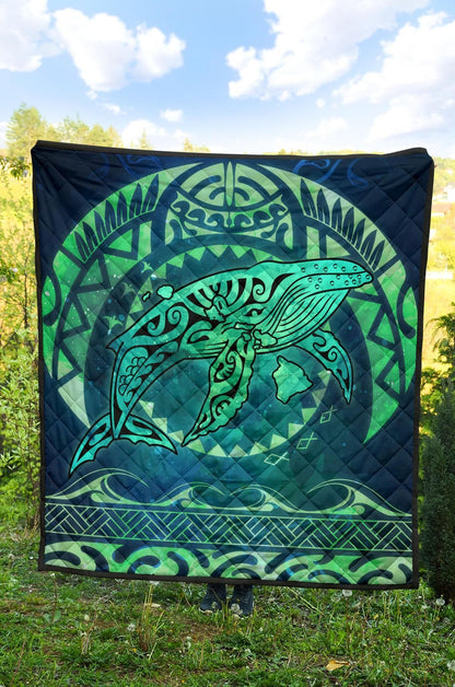 Polynesian Hawaii Premium Quilt - Whale Hawaii Map Green Galaxy