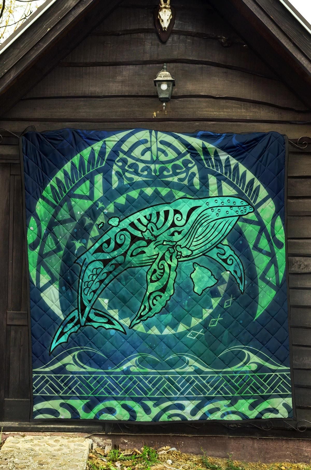 Polynesian Hawaii Premium Quilt - Whale Hawaii Map Green Galaxy