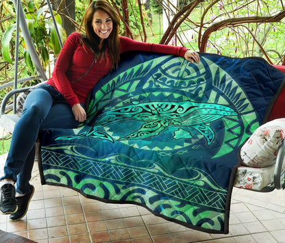 Polynesian Hawaii Premium Quilt - Whale Hawaii Map Green Galaxy
