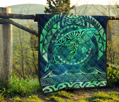 Polynesian Hawaii Premium Quilt - Whale Hawaii Map Green Galaxy