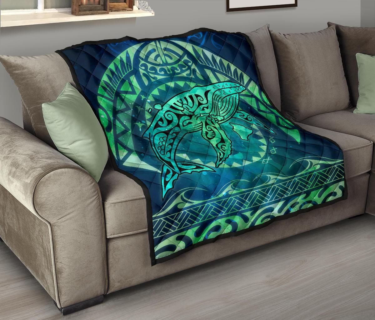 Polynesian Hawaii Premium Quilt - Whale Hawaii Map Green Galaxy