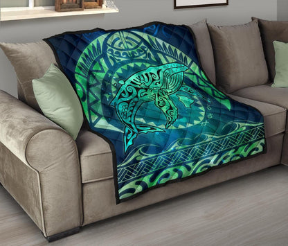 Polynesian Hawaii Premium Quilt - Whale Hawaii Map Green Galaxy