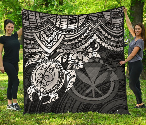 Hawaii Polynesian Premium Quilt - Kanaka Maoli & White Turtle Hibiscus