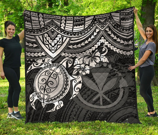 Hawaii Polynesian Premium Quilt - Kanaka Maoli & White Turtle Hibiscus
