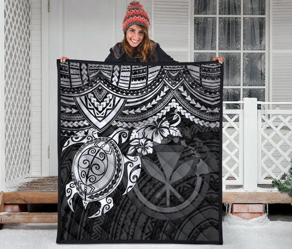 Hawaii Polynesian Premium Quilt - Kanaka Maoli & White Turtle Hibiscus