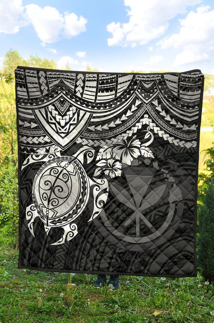 Hawaii Polynesian Premium Quilt - Kanaka Maoli & White Turtle Hibiscus