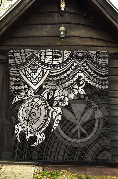 Hawaii Polynesian Premium Quilt - Kanaka Maoli & White Turtle Hibiscus