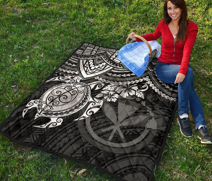 Hawaii Polynesian Premium Quilt - Kanaka Maoli & White Turtle Hibiscus