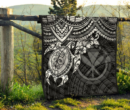 Hawaii Polynesian Premium Quilt - Kanaka Maoli & White Turtle Hibiscus