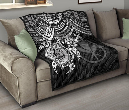 Hawaii Polynesian Premium Quilt - Kanaka Maoli & White Turtle Hibiscus