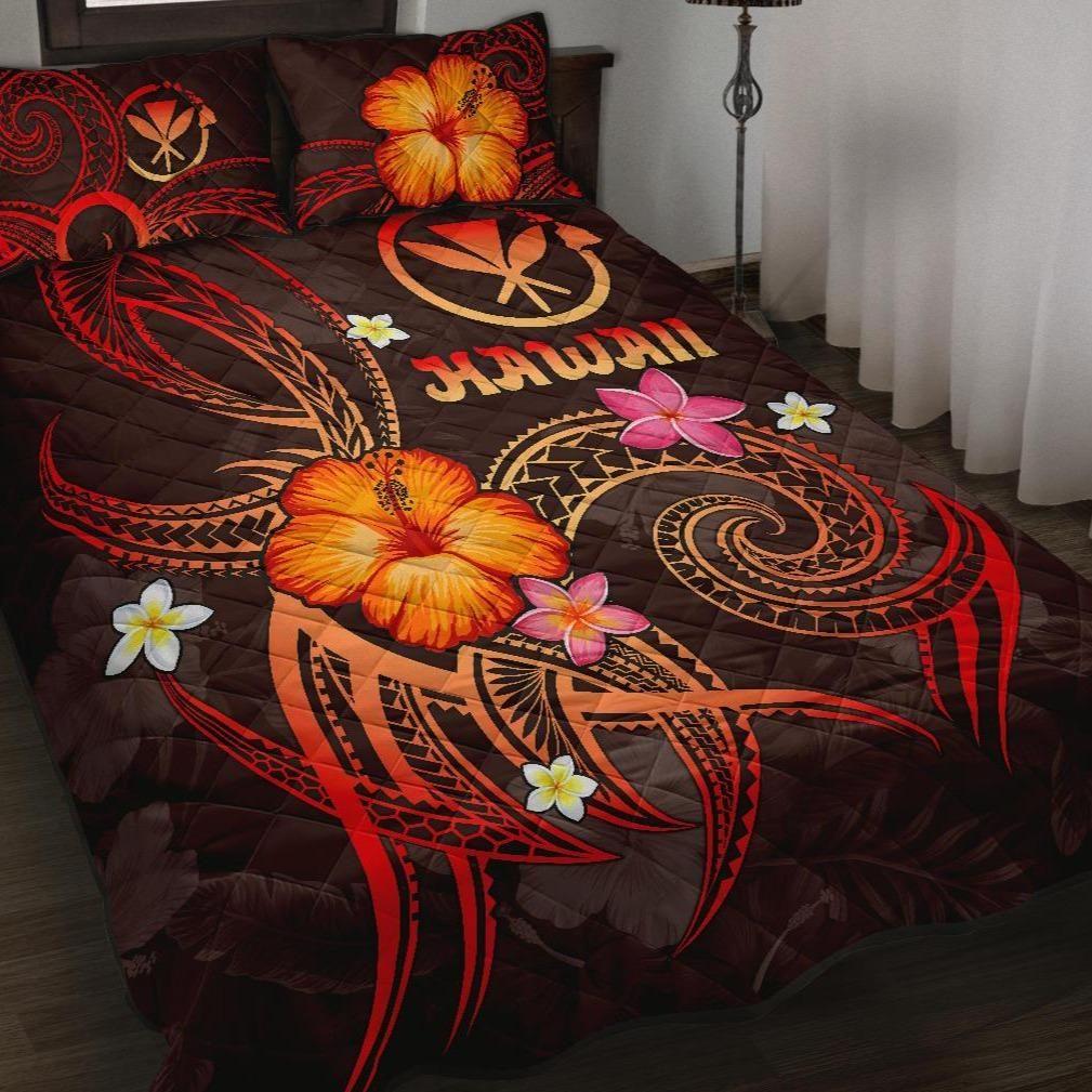 Polynesian Hawaii Quilt Bed Set - Legend of Kanaka Maoli (Red)